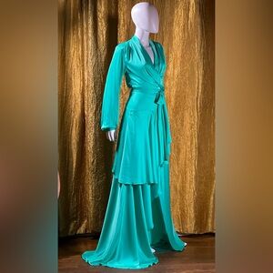 PatBO High Low Ruffle Maxi Wrap Dress in green size 6